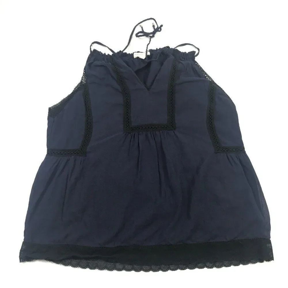 Rebecca Taylor Womens Cotton Lace Tank Top Blue Sleeveless Shirt Neck Tie Size 0
